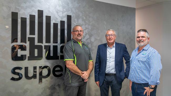 CBUS super co-ordinator Andrew Clarke, chair Wayne Swan and co-ordinator Wal Giordano. Picture: Cameron Laird