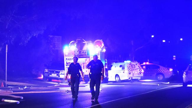 Police attending Geelong Bandidos clubhouse in Breakwater. Picture: Nigel Hallett