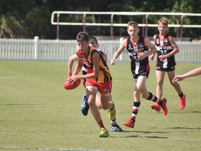 Karmichael Dee in the North Mackay Saints v Mackay Swarks u14 AFL grand final at Magpies Sporting Club, Mackay, September 11, 2021. Picture: Matthew Forrest