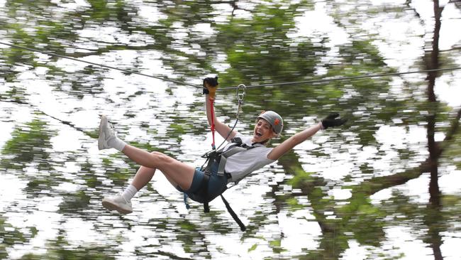 First look at the new TreeTop Challenge at Currumbin Wildlife Sanctuary. Gabrielle Buzetti-Raiti tries out the new zip lines. Picture: Glenn Hampson.