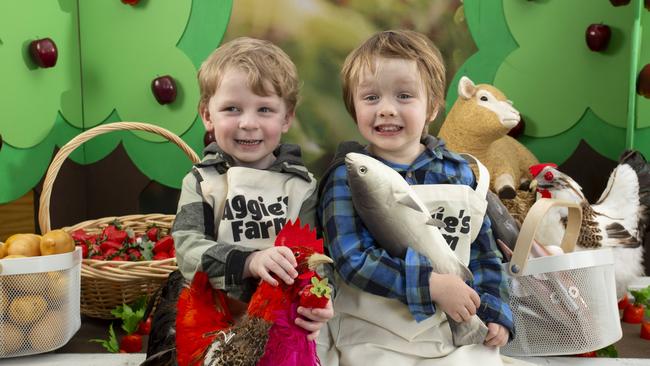 Tate Blackeby age 3  and Maxwell Pearce age 3  check out AggieÃ¢â¬â¢s Farm at the Royal Adelaide Show - itÃ¢â¬â¢s a miniature working farm designed for two to 12-year-old farmers and their families. 29th August 2024. Picture: Brett Hartwig