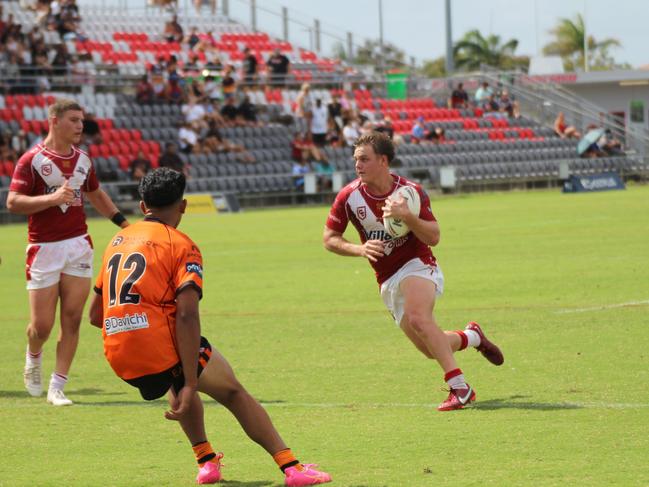 Redcliffe’s Carter Welfare playing in the Connell Cup under-17s action between the Tigers and Dolphins.