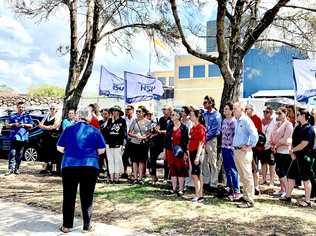 The Health Services Union met with the NSW Nurses and Midwives Association calling on the NSW Government to release its long-awaited Community Health Review report. Picture: Scott Powick