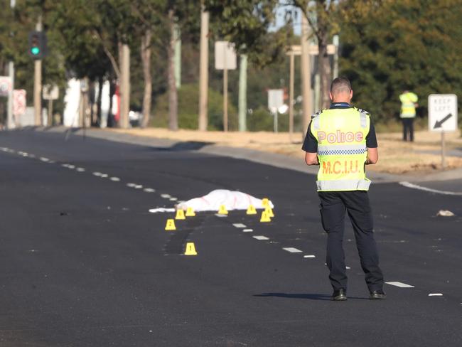 Police at the scene where Mr Brown died. Picture: David Crosling