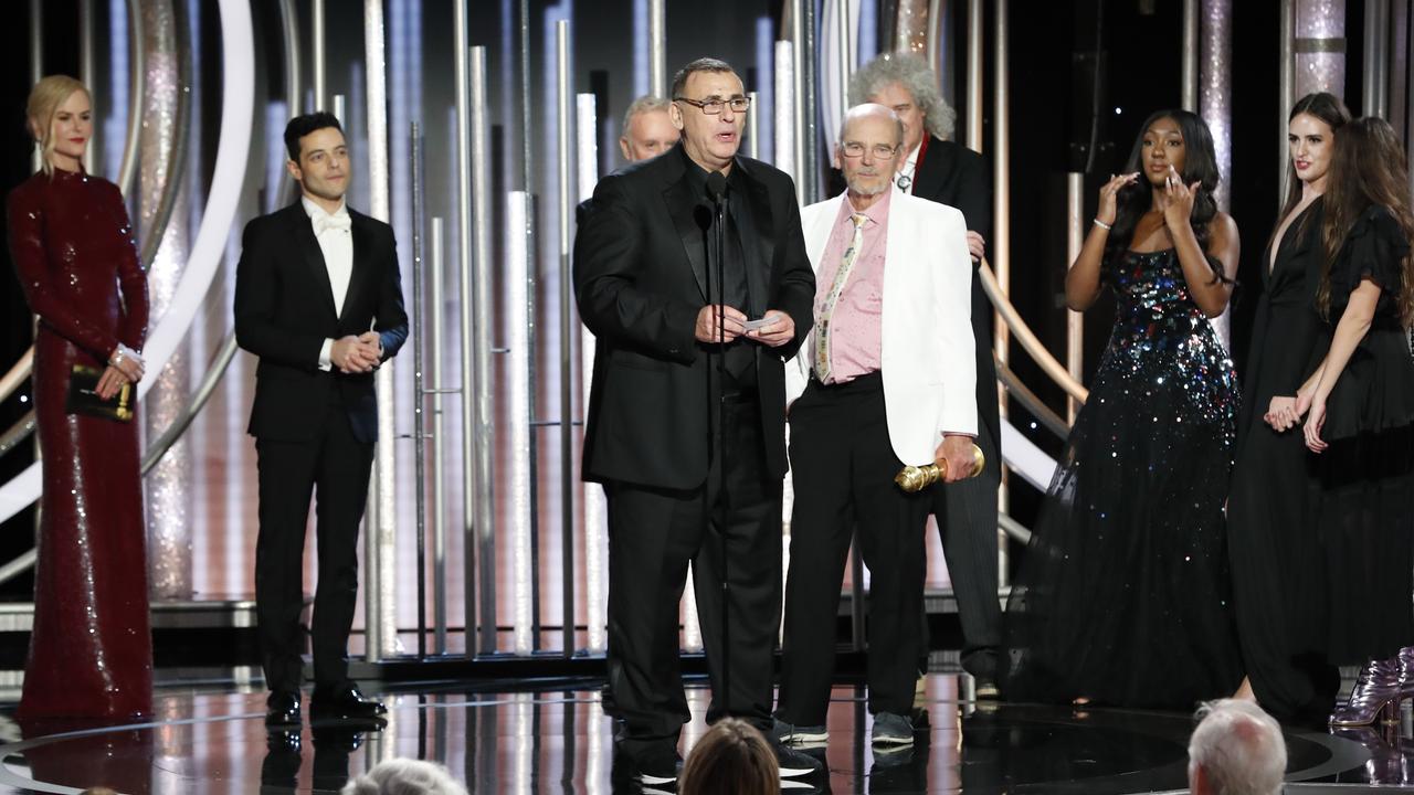 The cast and crew of Bohemian Rhapsody accepting the award for Best Motion Picture — Drama. Picture: Paul Drinkwater/NBCUniversal via Getty Images