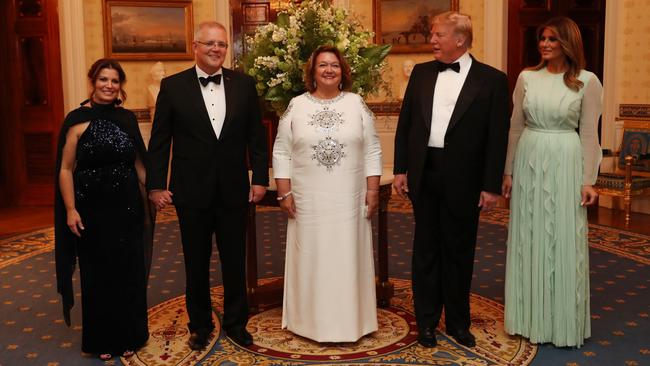 Scott Morrison and his wife Jenny with Gina Rinehart and President Trump and the First Lady Melania Trump. Picture: Adam Taylor