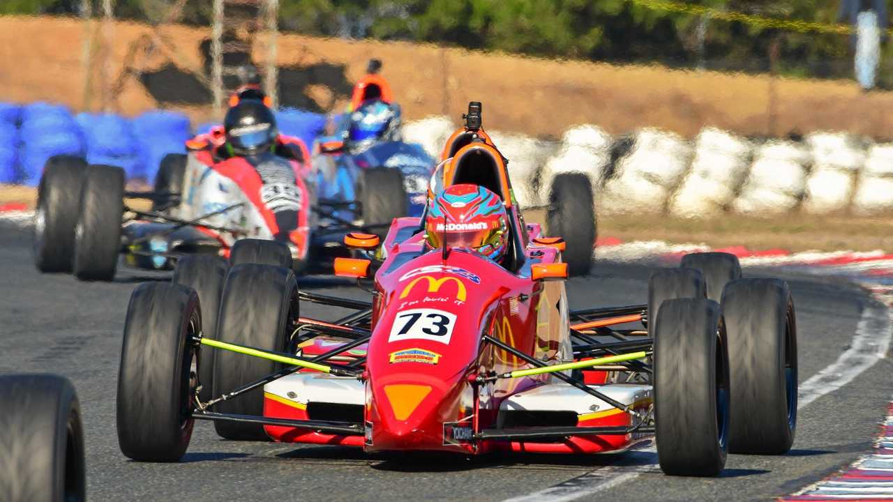 ON TRACK: Toowoomba's Cameron Shields battles through the pack during round three of the Formula Ford Championship at Wakefield Park Raceway, NSW. Picture: Rhys Vandersyde - Insyde Media