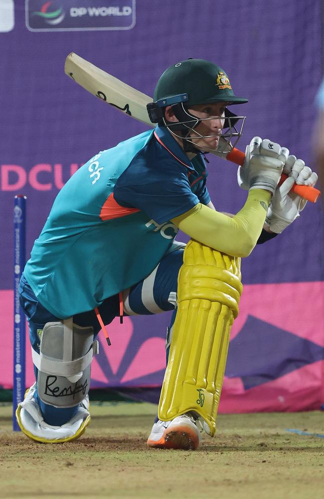 Marnus Labuschagne bats during an Australian training session at the BRSABVE Cricket Stadium in Lucknow, India. Picture: Getty Images