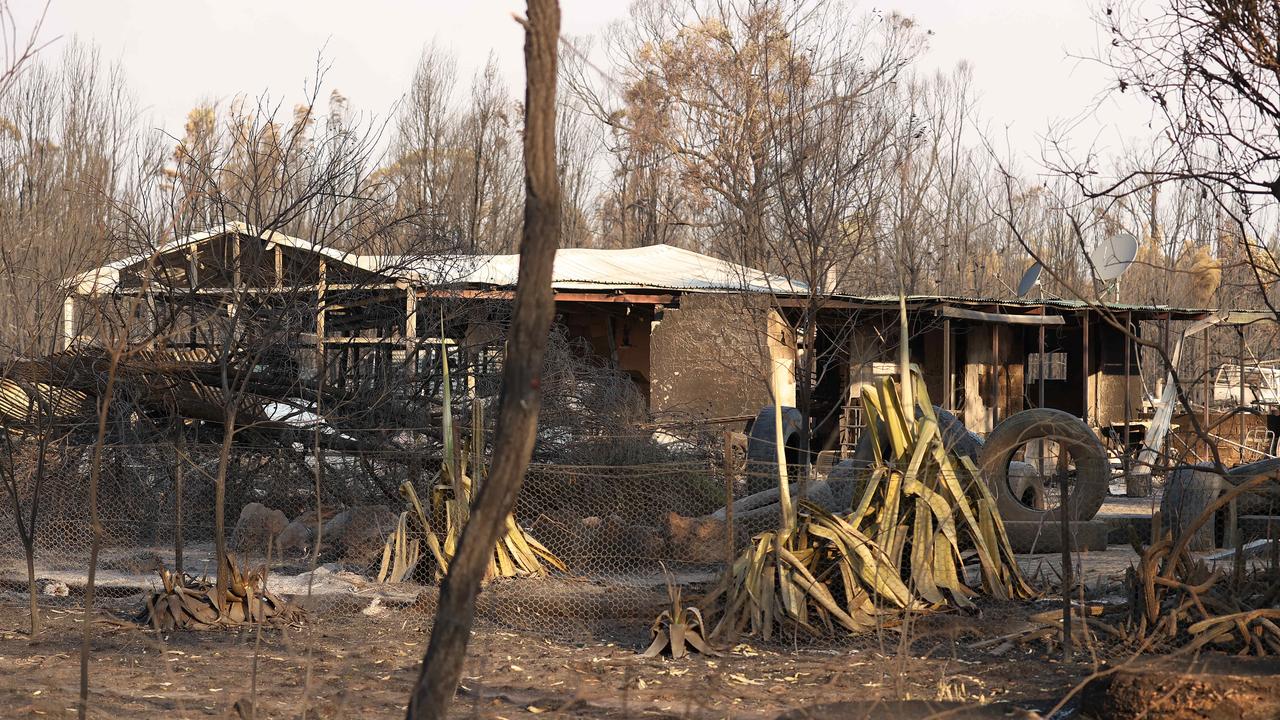 A fire-damaged home on Chinchilla Tara Rd near Tara. Picture: Liam Kidston