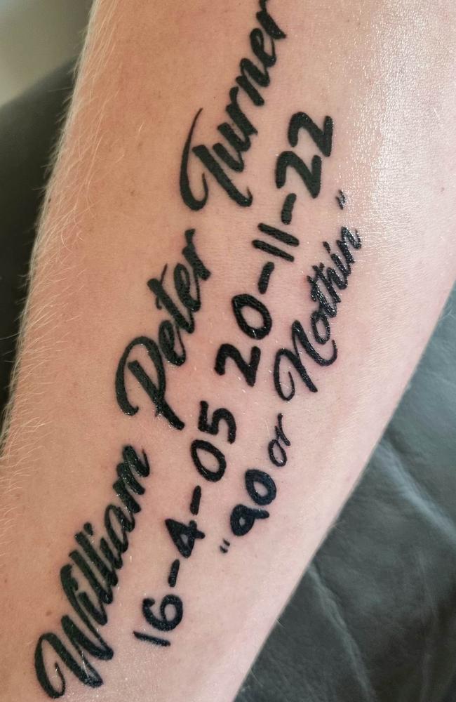 Leeanne Eastwell's son Lane got this tattoo to commemorate the life of Will Turner, who sadly died following an accident near Cunningham's Gap. (Photo: Leeanne Eastwell)