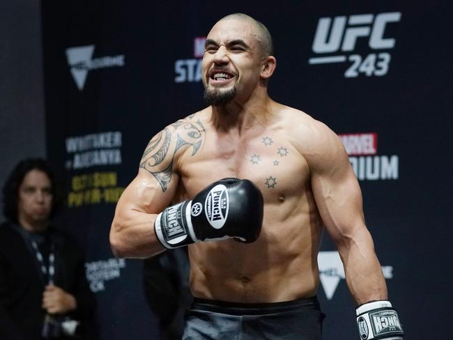 Robert Whittaker trains during a UFC 243 open workout session at Federation Square in Melbourne, Thursday, October 3, 2019. (AAP Image/Michael Dodge) NO ARCHIVING