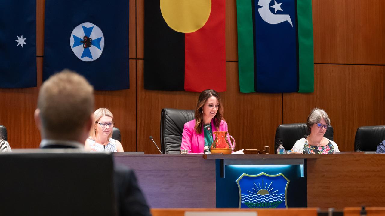 Cairns Regional Council Mayor Amy Eden chairs the special meeting on April 12. Picture: Emily Barker.