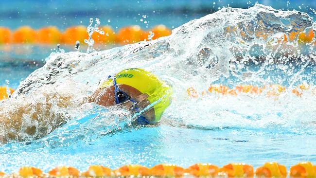 Kyle Chalmers powers home in the 4x100m medley relay. Picture: Getty