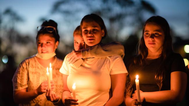 Mourners at Sienna’s memorial service. Picture: Jason Edwards