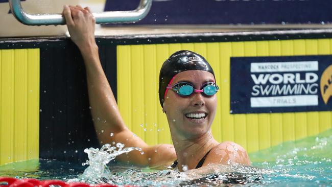 BRISBANE, AUSTRALIA - JUNE 11: Emma McKeon celebrates winning the Womens 200 Metre Freestyle at Brisbane Aquatic Centre on June 11, 2019 in Brisbane, Australia. (Photo by Chris Hyde/Getty Images)