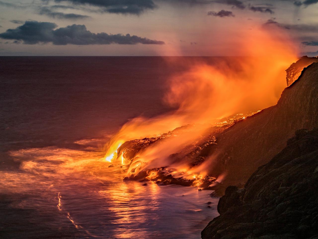 Hawaiian lava flow into the Pacific ocean