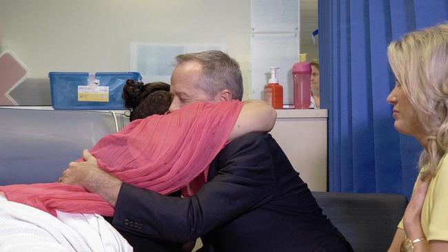 Bill and Chloe Shorten meet a cancer patient at the Royal Brisbane and Women’s Hospital in April. Picture: Instagram