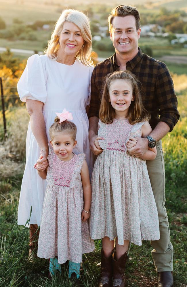 Grant Denyer with wife Chezzi and daughters Sailor and Scout. The couple welcomed third daughter Sunday in February. Picture: Supplied.