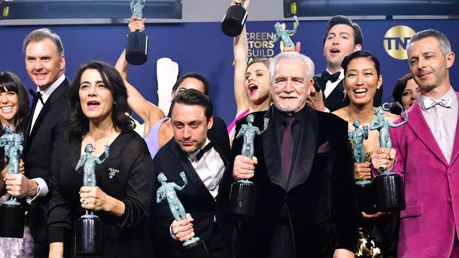 The cast of Succession at the 2022 Screen Actors Guild Awards in Santa Monica, California. The show is nominated for three Emmys. (Photo by Frederic J. Brown / AFP)