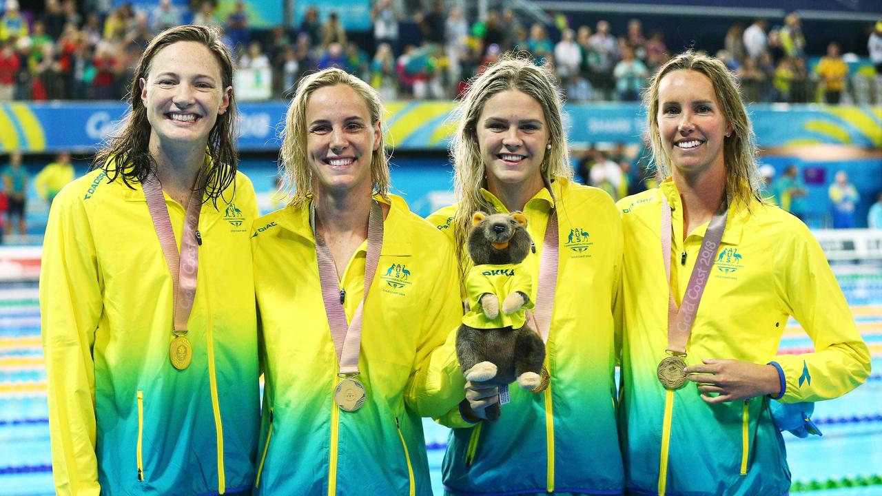 Cate (L) and Bronte Campbell (2L) spoke up in support of Shayna Jack (2R) at her hearing. Picture: Michael Dodge/Getty Images