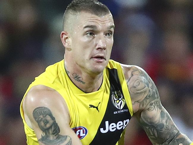 AFL - Adelaide Crows v Richmond - Round 6 - at Adelaide Oval. Dustin Martin and Rory Sloane. Picture Sarah Reed