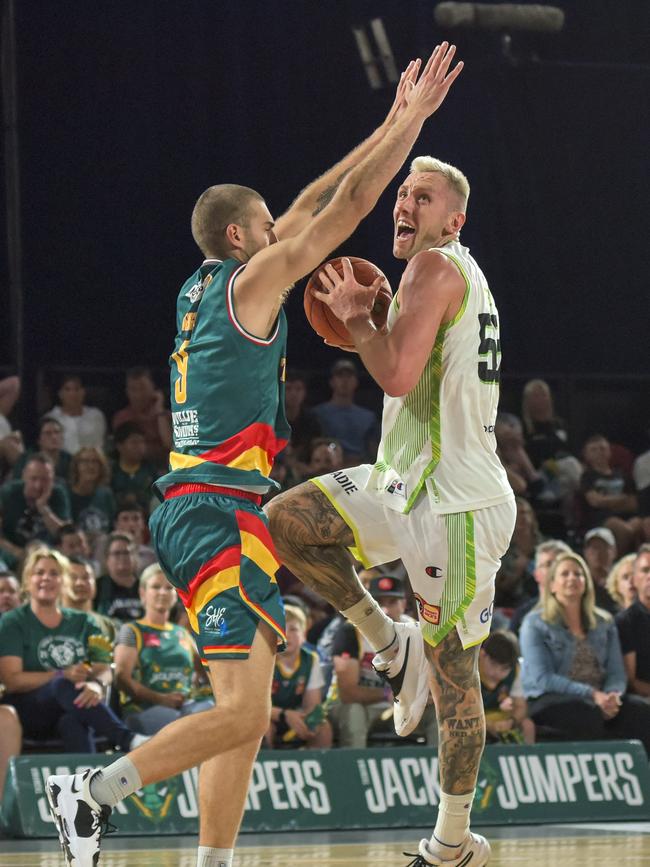 Jack McVeigh and Mitch Creek went at it during the game. Picture: Getty Images