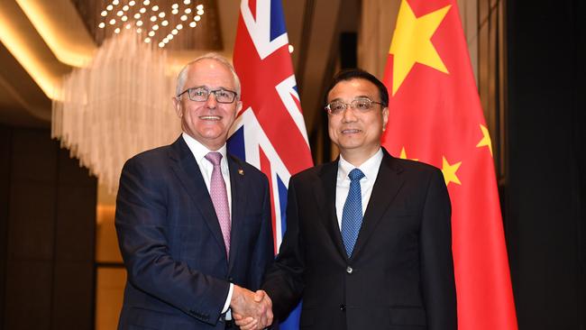 APrime Minister Malcolm Turnbull meets with China's Premier of State Council Li Keqiang during the Association of South East Asian Nations in November.