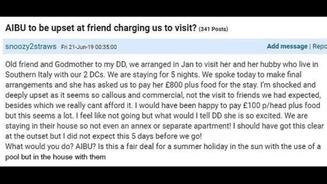 The woman was upset to be charged by her old friend and godmother to her child.