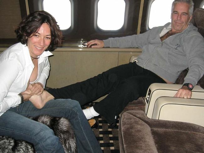 Ghislaine Maxwell and US financier Jeffrey Epstein on his private plane. Picture: AFP