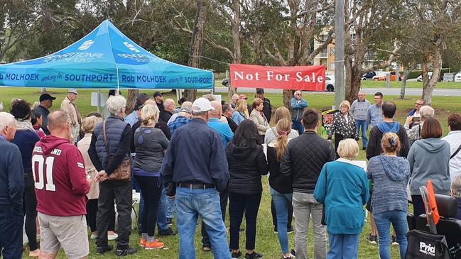 Southport locals gather to protest against potential development Carey Park, Gold Coast. Picture: Supplied.