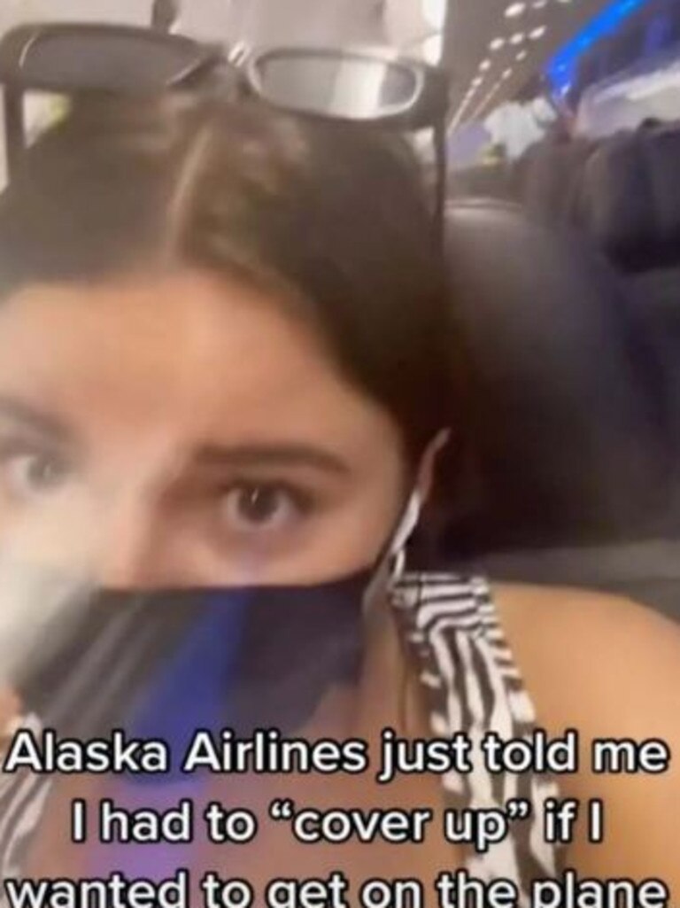 The woman claims she was told to cover up on an Alaska Airlines flight.