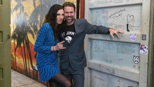 Old friends backstage at The Triffid: Adalita Srsen (Magic Dirt) and Phil Jamieson (Grinspoon). Picture: Glenn Hunt