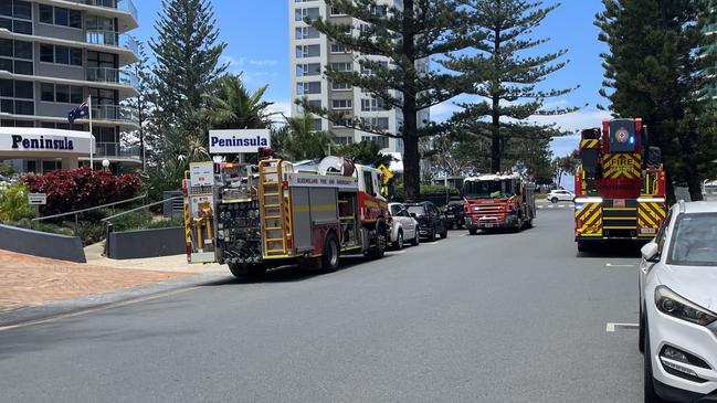 Firefighters on scene at a reported unit fire in Surfers Paradise. Picture: Charlton Hart.