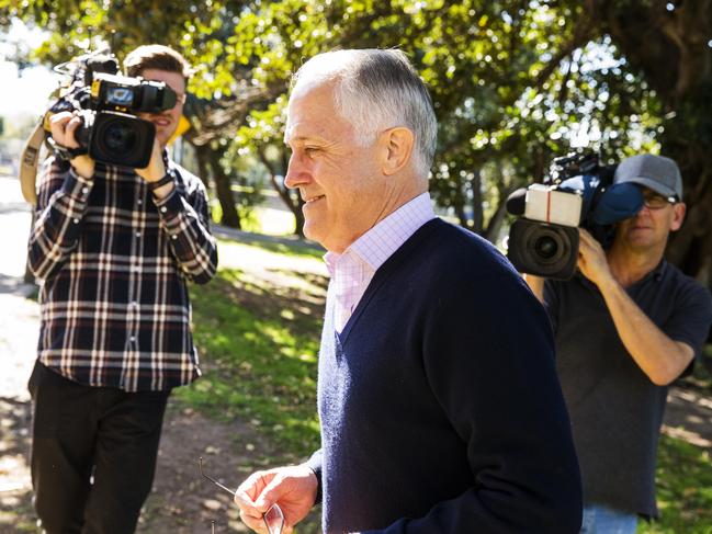 Prime Minister of Australia and Leader of the Liberal Party, Malcolm Turnbull departs after talking at a press conference outside State Parliament in Sydney today.   Pic Jenny Evans