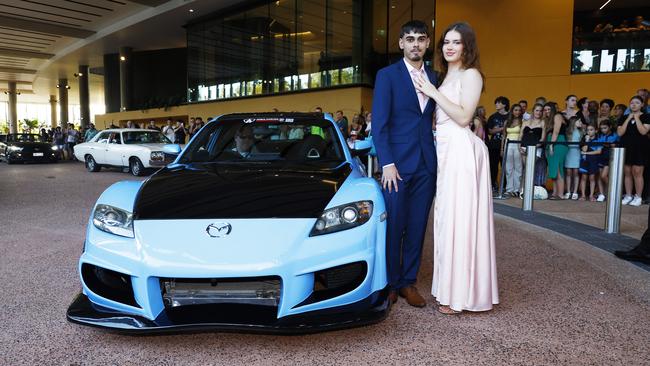 Cooper Haider and Uliana Muzykantowa arrive at the Trinity Bay High School formal evening, held at the Cairns Convention Centre. Picture: Brendan Radke