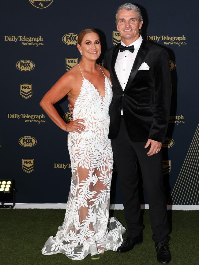 Penrith Panthers coach Ivan Cleary and his wife Rebecca. Picture: Mark Kolbe/Getty Images.