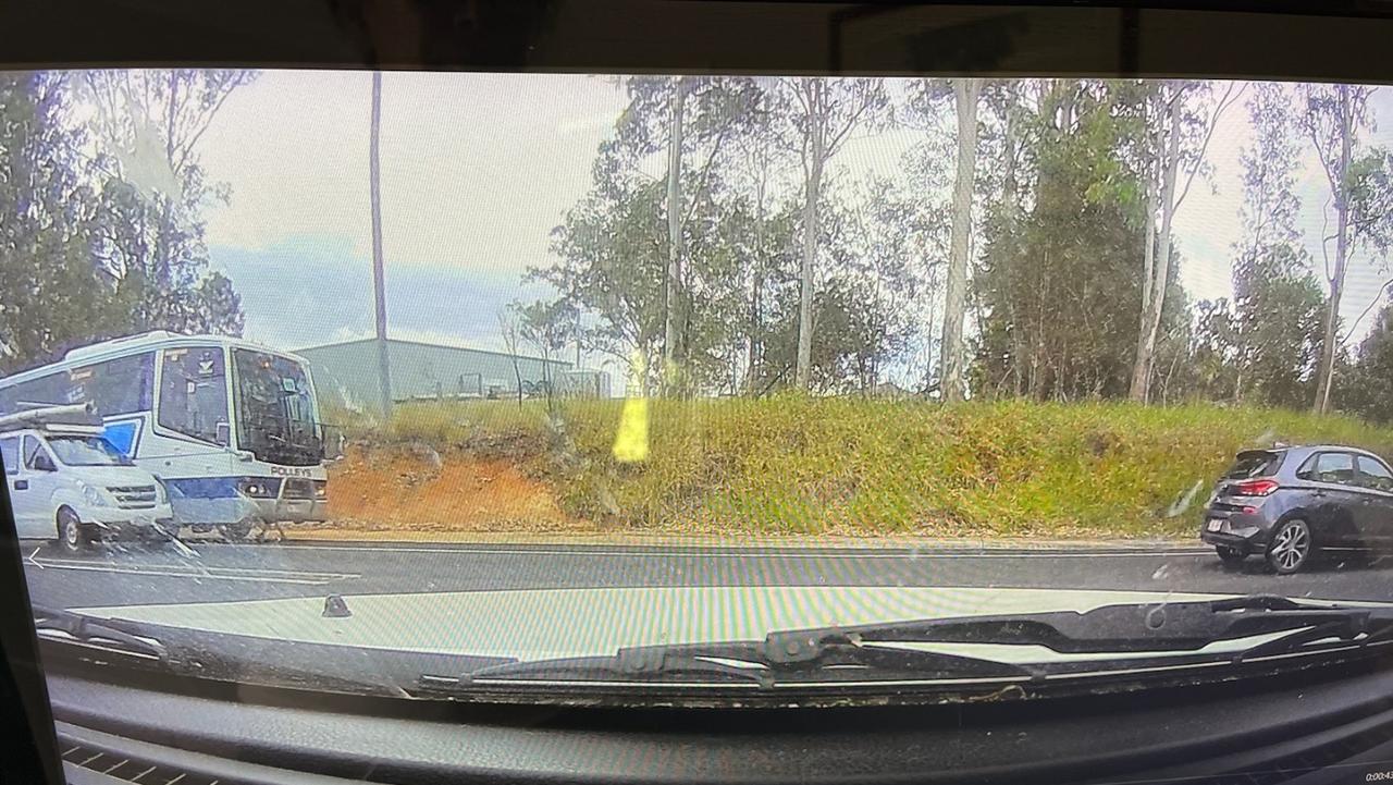 A dashcam photo shows how cars pass the bus stop on Tin Can Bay Rd, opposite Gate Rd. Picture: Tirtzah Townsend