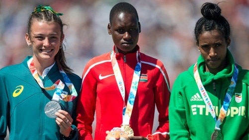 Jaylah Hancock-Cameron with her 1500m silver deal from the last Youth Olympics. Pic: Supplied