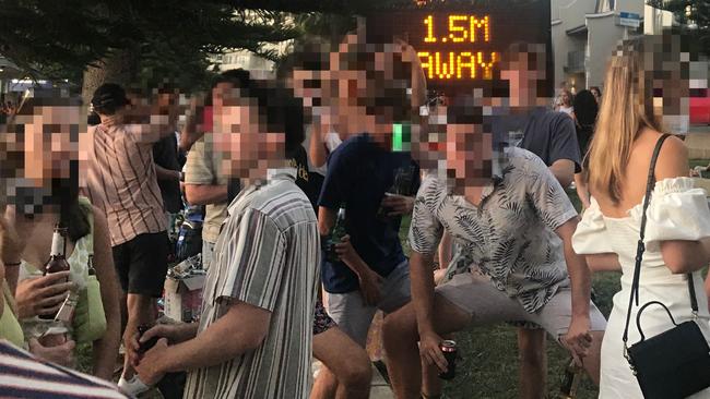 Revellers on East Esplanade, Manly, late on Saturday afternoon. There is no suggestion that anyone in this photograph is drinking illegally. Picture: Supplied