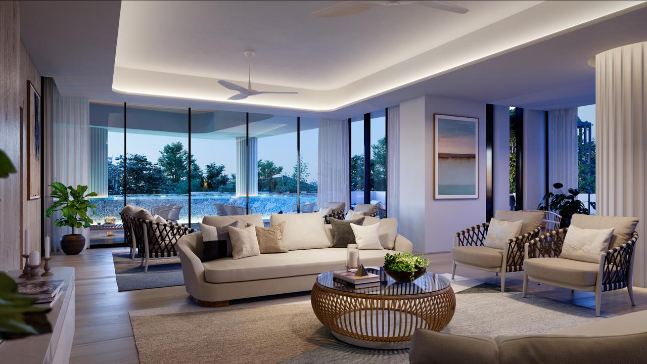 Pindan Group’s luxury apartment project Mahala was officially launched to the market on October 27 — the resident's lounge leading out to the pool.