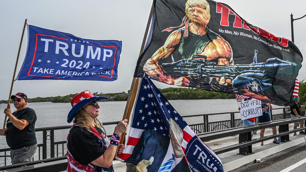 Supporters of former US president Donald Trump gather near his residence at Mar-a-Lago in Palm Beach, Florida, after he was raided by the FBI. Picture: AFP