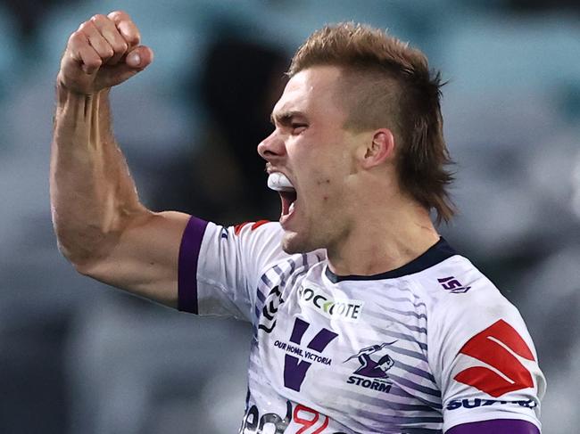 *APAC Sports Pictures of the Week - 2020, October 26* - SYDNEY, AUSTRALIA - OCTOBER 25: Ryan Papenhuyzen of the Storm celebrates scoring a try during the 2020 NRL Grand Final match between the Penrith Panthers and the Melbourne Storm at ANZ Stadium on October 25, 2020 in Sydney, Australia. (Photo by Cameron Spencer/Getty Images)