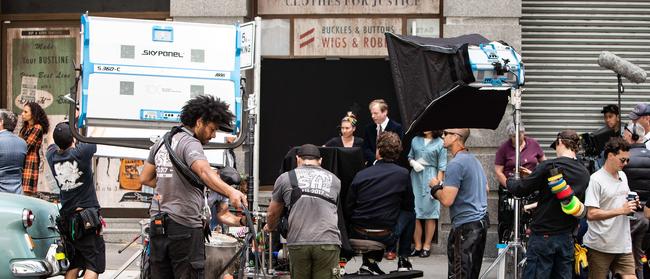 Big city ... Philip Street in Sydney was transformed for filming of I Am Woman, back in 2018. Picture: Julian Andrews