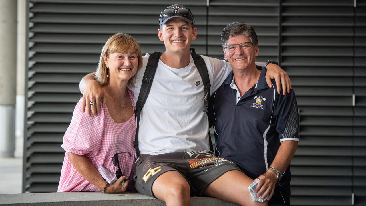 Nathan Downes with parents Adrian and Lyn Downes. PICTURE: Brad Fleet