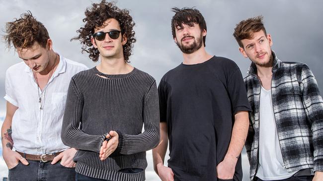 Rumour mill ... Matt Healy, second from left, of the British band The 1975 was rumoured to be dating pop star Taylor Swift. Picture: Mark Stewart