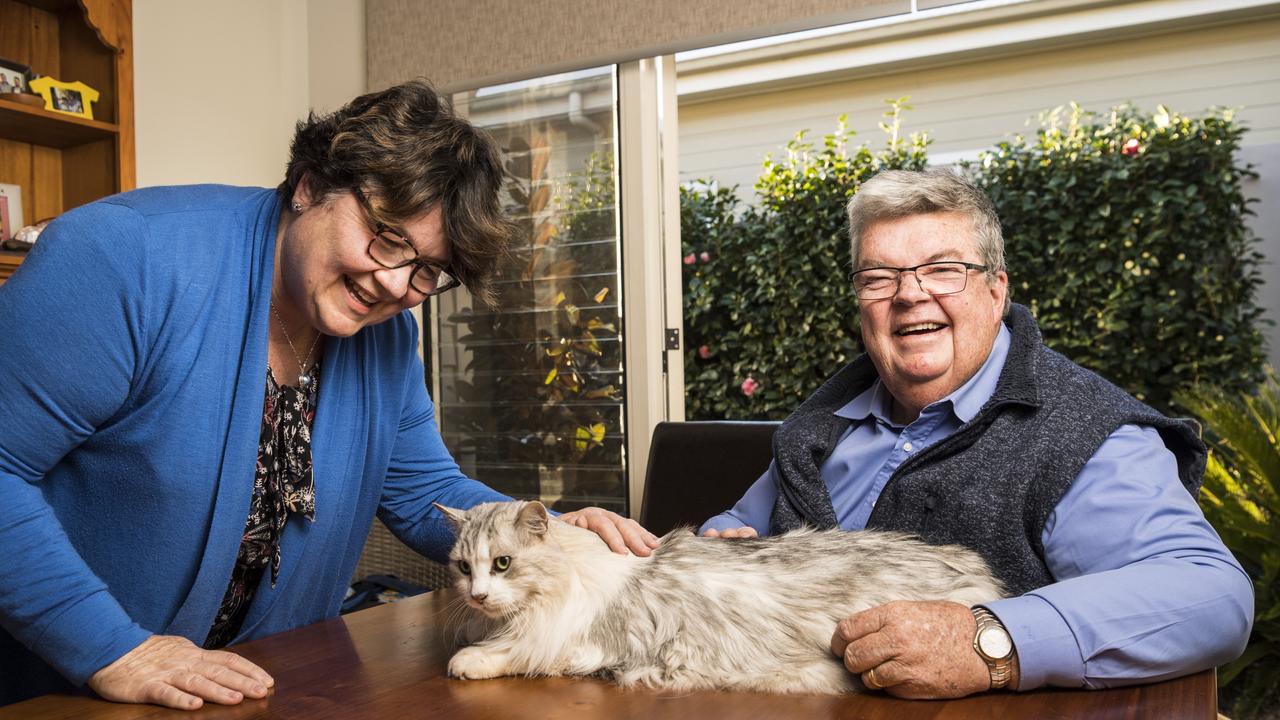 Derek Tuffield at home with his wife Rosemerry, as the Lifeline Darling Downs CEO announces his retirement, Tuesday, August 17, 2021. Picture: Kevin Farmer