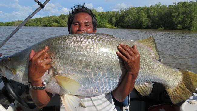 Pan Khumpholkrang with his 127cm whale of a barra, caught fishing out of Shady Camp with Scott 'Scottmac' McNair. The big fish took the ever reliable Reidys Big Ass B52 in green