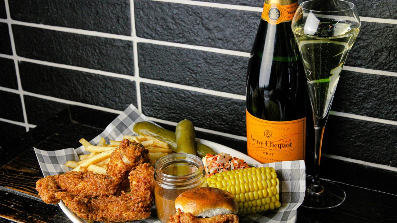Champagne and fried chicken at Butter. Picture: George Alcantara