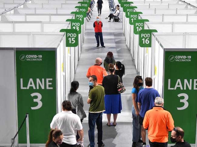 The Covid-19 vaccination hub at the Brisbane Entertainment Centre. Picture: Dan Peled/NCA NewsWire