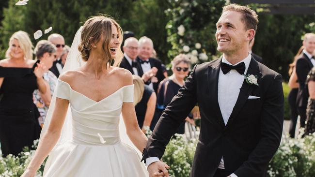 The Selwoods, Joel and Brit, on their wedding day. Picture: Joseph Willis and Jason Lucas